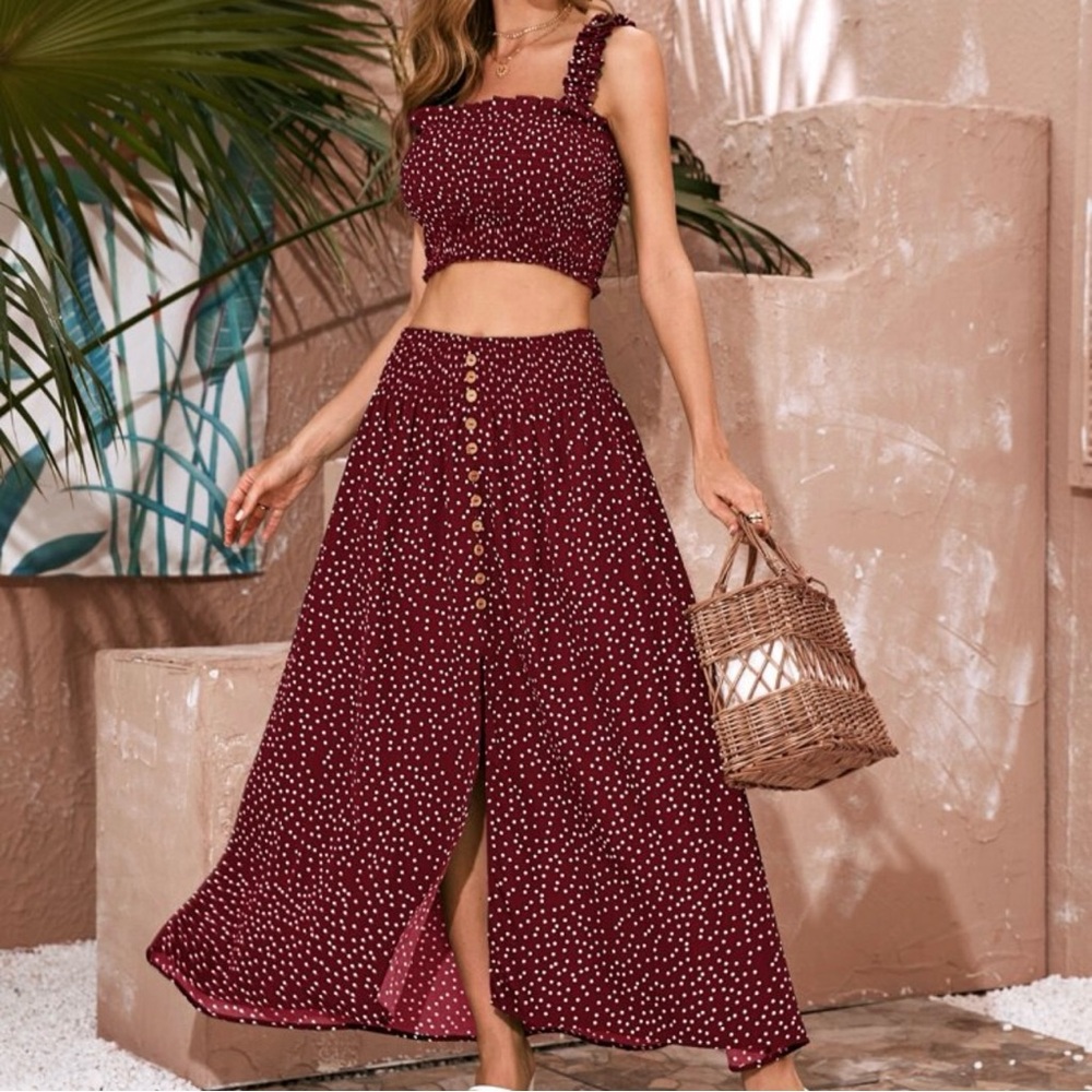 Elegant Burgundy Polka Dot Skirt